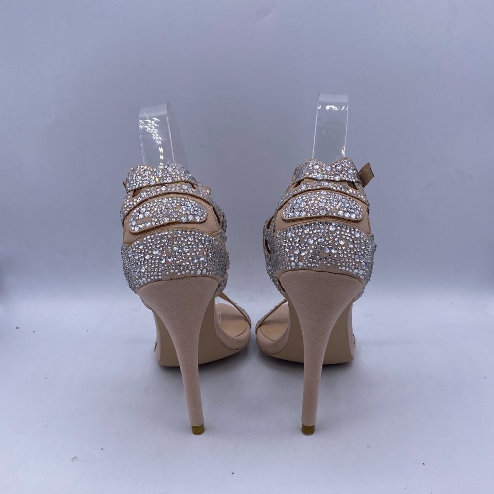 FSJ Nude Rhinestone Stiletto Heels Bridal Sandals - Picture 6 of 15